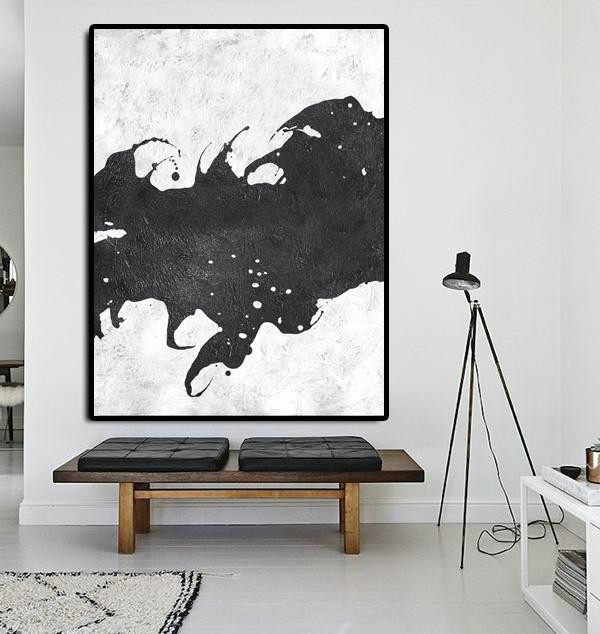 Large Abstract Wall Art,Black And White Minimal Painting On Canvas - Original Abstract Art Paintings